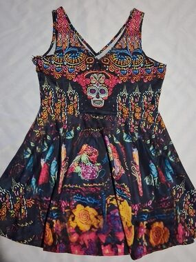 Black Floral & Sugar Skull Fit-and-Flare Dress